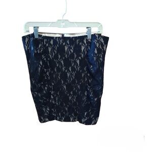 Stooshy Black Lace Mini Pencil Skirt Gold Lining.